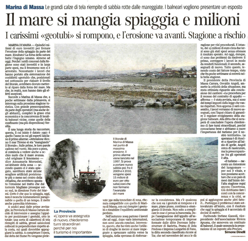 Corriere Fiorentino: "Il mare si mangia spiaggia e milioni"