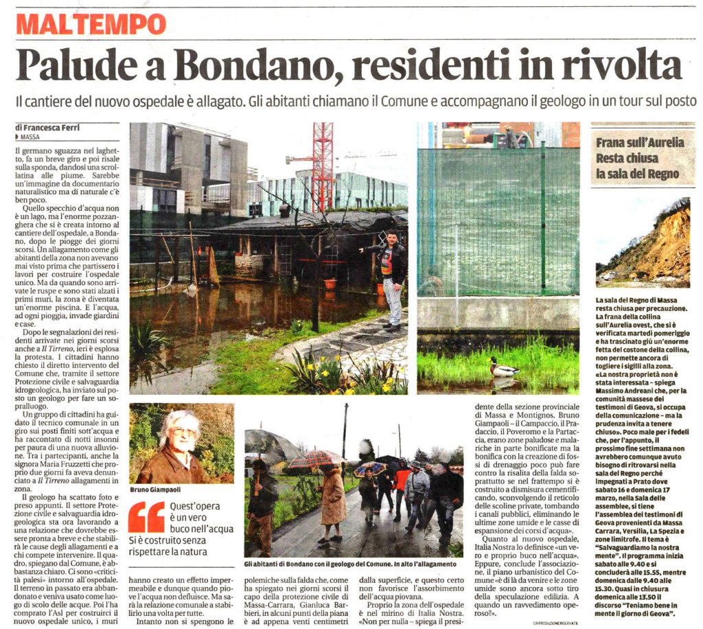 Il Tirreno: "Palude a Bondano, residenti in rivolta" 