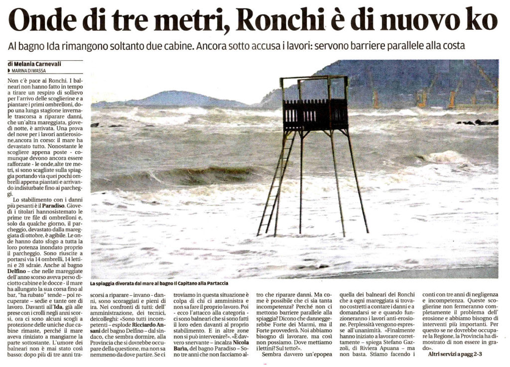 Il Tirreno: "Onde di tre metri, Ronchi è di nuovo ko"