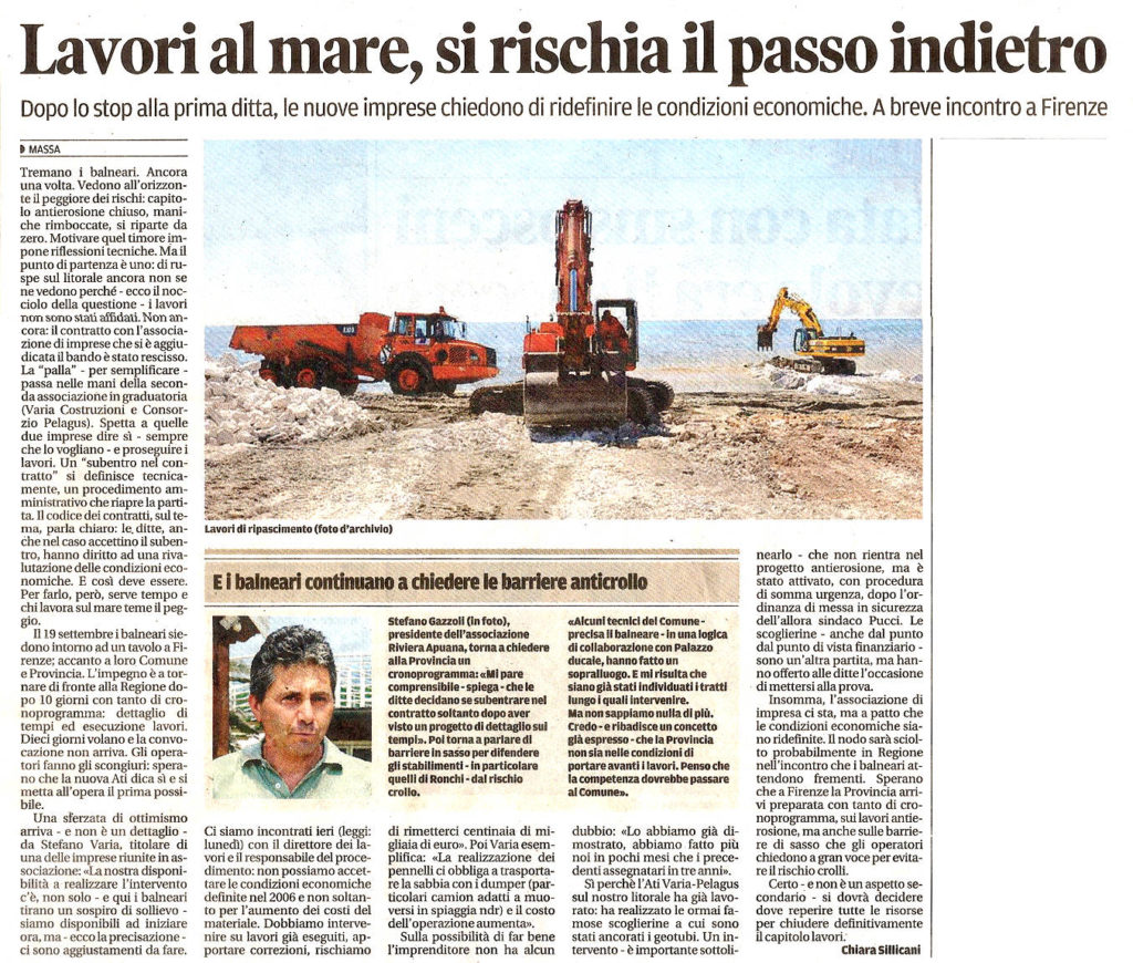 Il Tirreno: "Lavori al mare, si rischia il passo indietro"