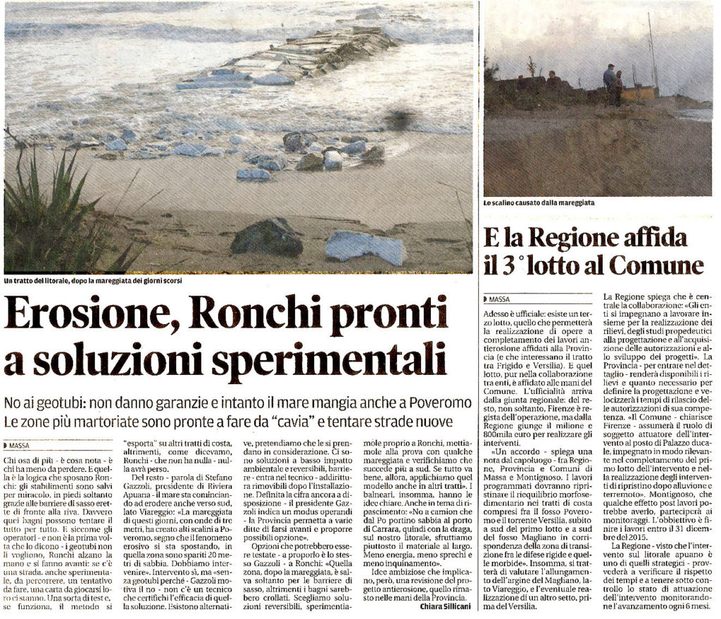 Il Tirreno: "Erosione, Ronchi pronti a soluzioni sperimentali"